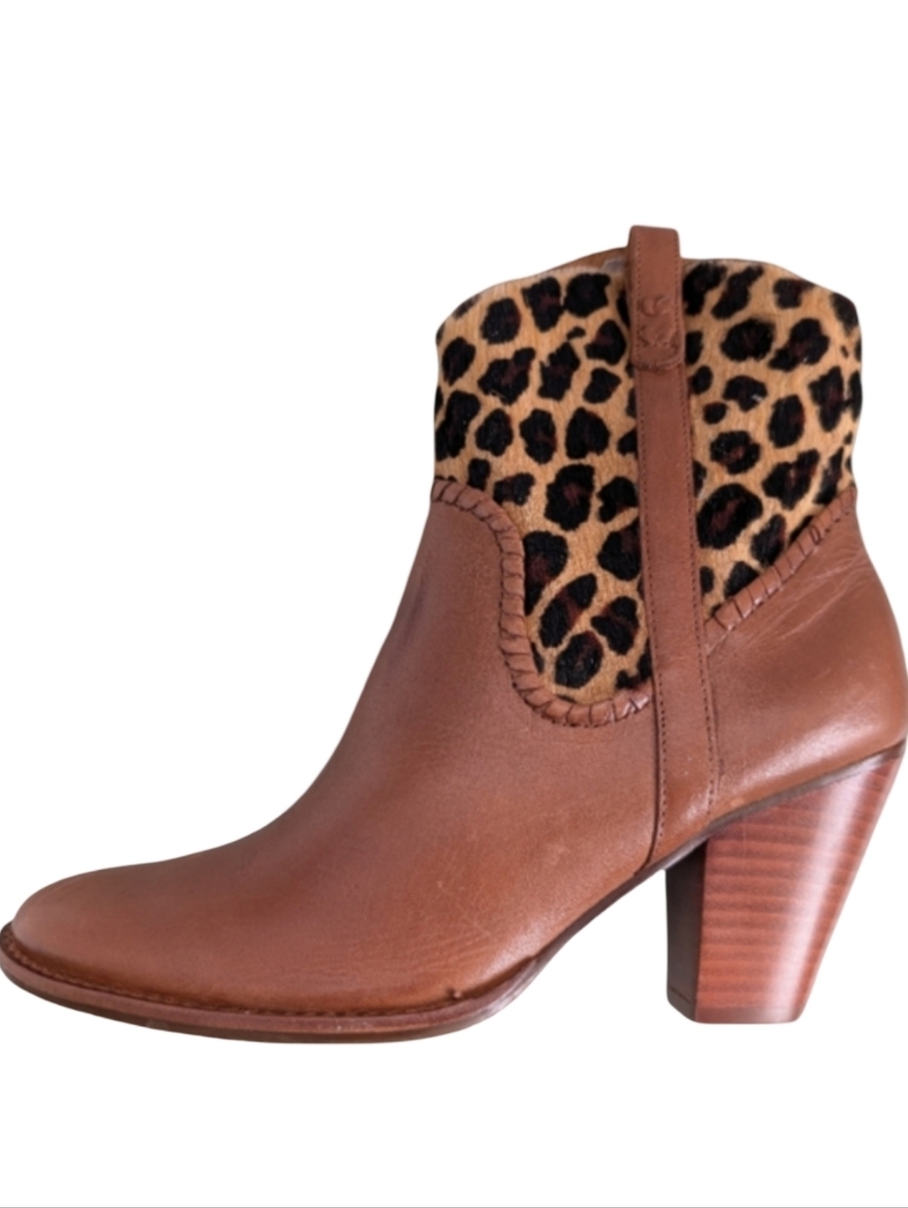 Jack Rogers Leopard Print Leather Ankle Boots Booties 8
